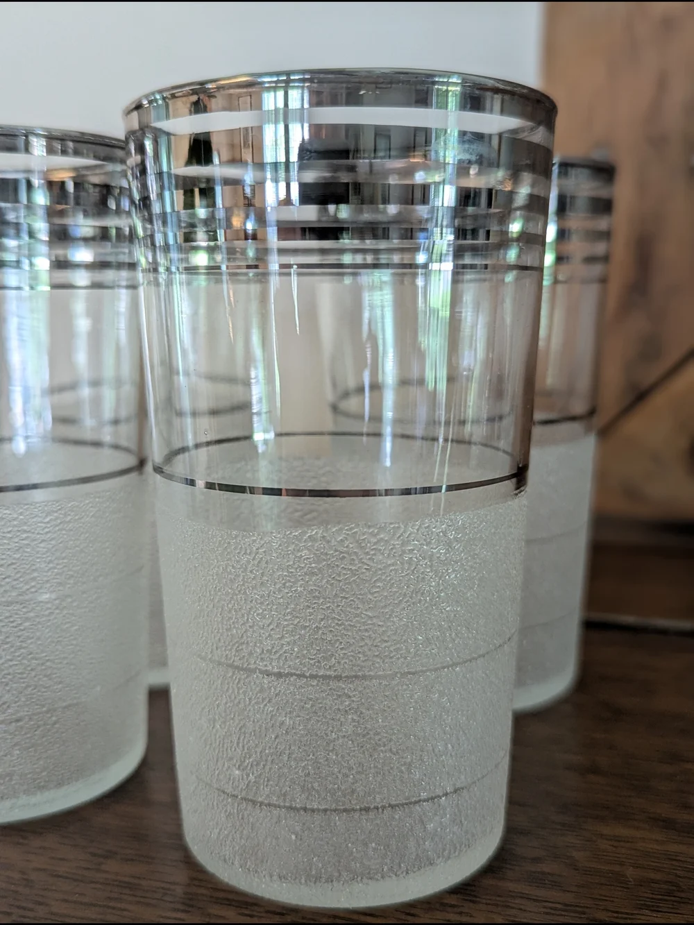 MCM Frosted & Silver Band 7 Piece Cocktail Set - 6 Tumblers & 1 Ice Bucket